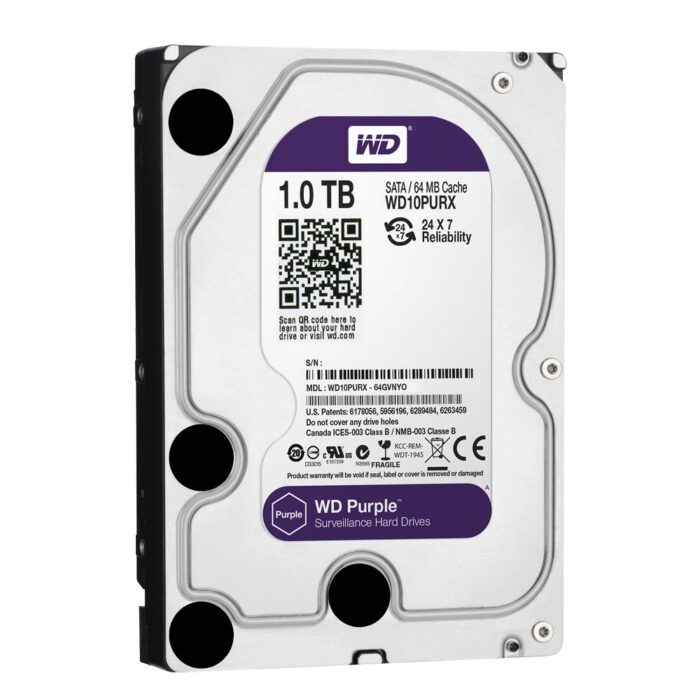 Festplatte - Kapazität 1 TB - SATA-Schnittstelle 6 GB/s - Modell WD10PURX - Speziell für Videorekorder - Lose oder in DVR instal