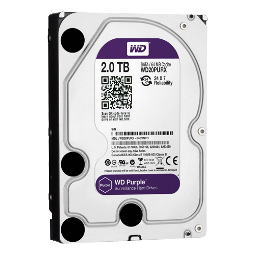 Festplatte - Kapazität 2 TB - SATA-Schnittstelle 6 GB/s - Modell WD20PURX - Speziell für Videorekorder - Lose oder in DVR instal