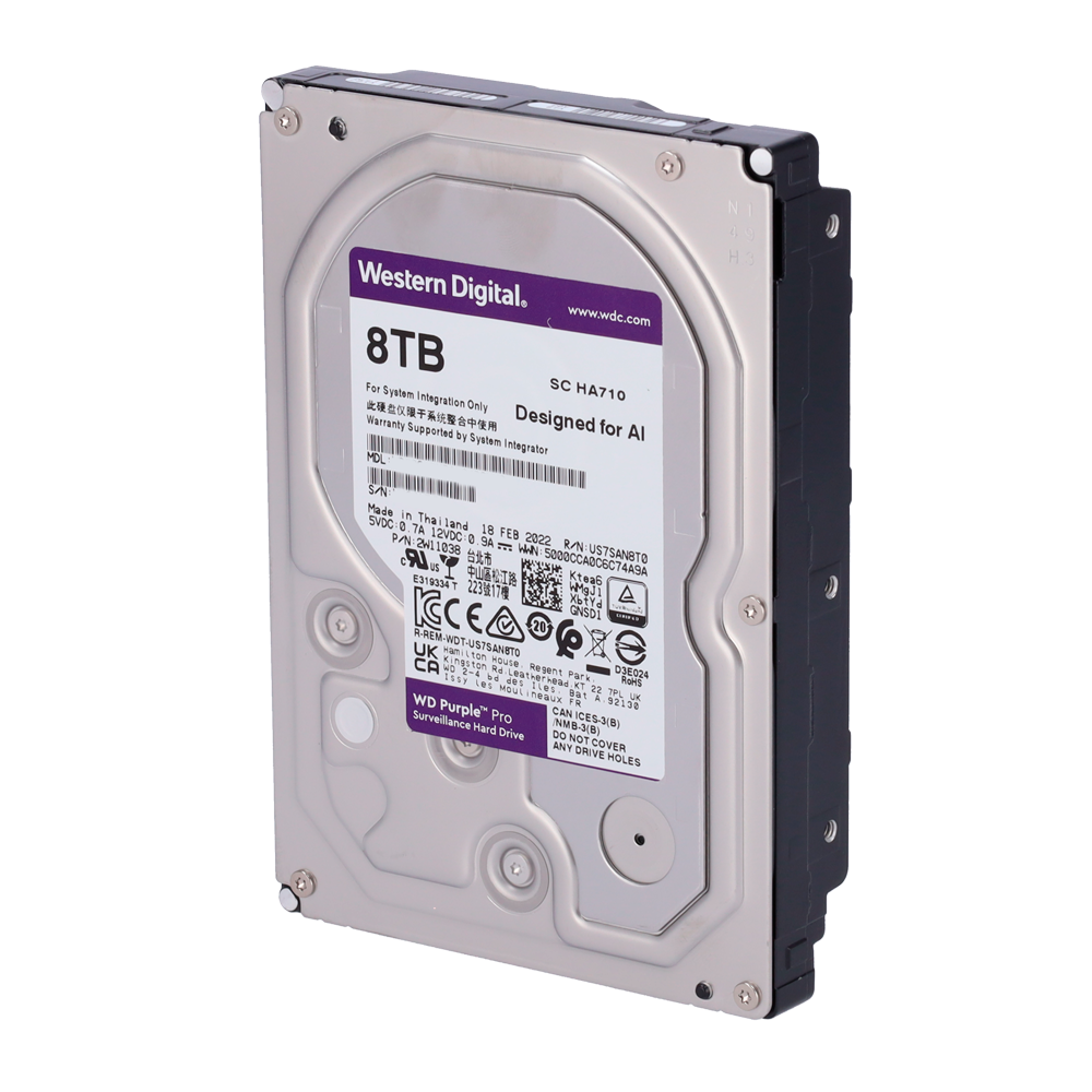 Western Digital Festplatte - Entwickelt für Smart Video 24/7 - Kapazität 8 TB - SATA-Schnittstelle 6 GB/s - Modell WD8001PURA -